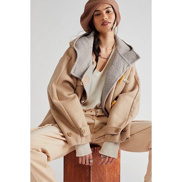 Free People Jackets & Blazers - FP We The Free Womens Boho Slouchy Hooded Duffle Toggle‎ Jacket Tan Size XS